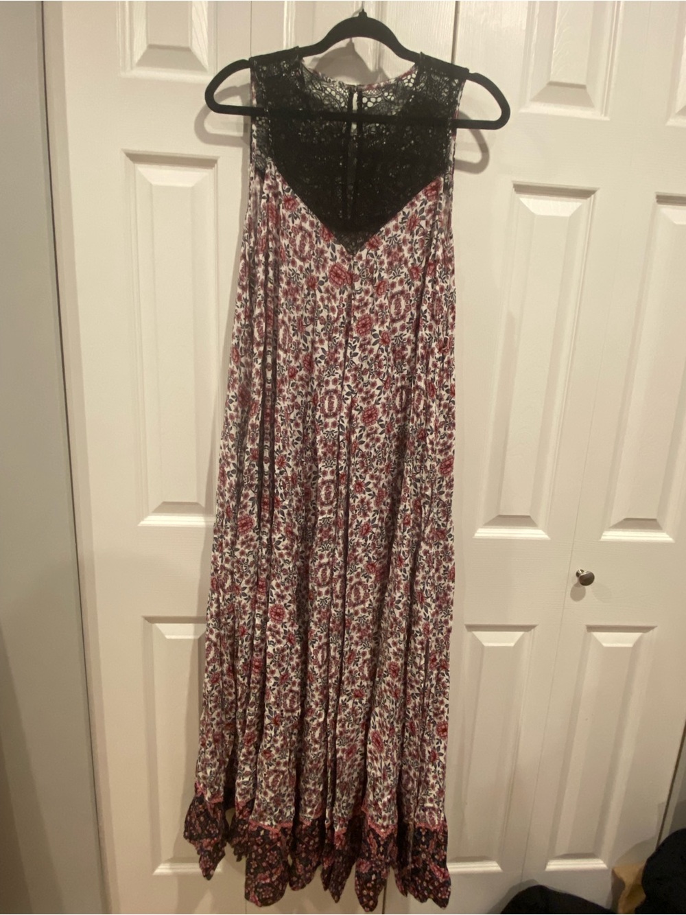 torrid Burgundy Floral Maxi Dress with Black Lace Yoke